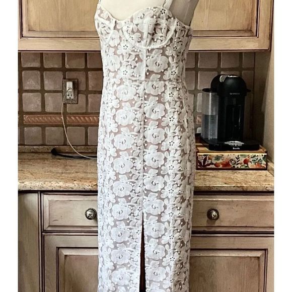 Anthropologie Hutch Slim Lace Corset Midi Maxi Dress Ivory Nude Lined - Picture 7 of 9